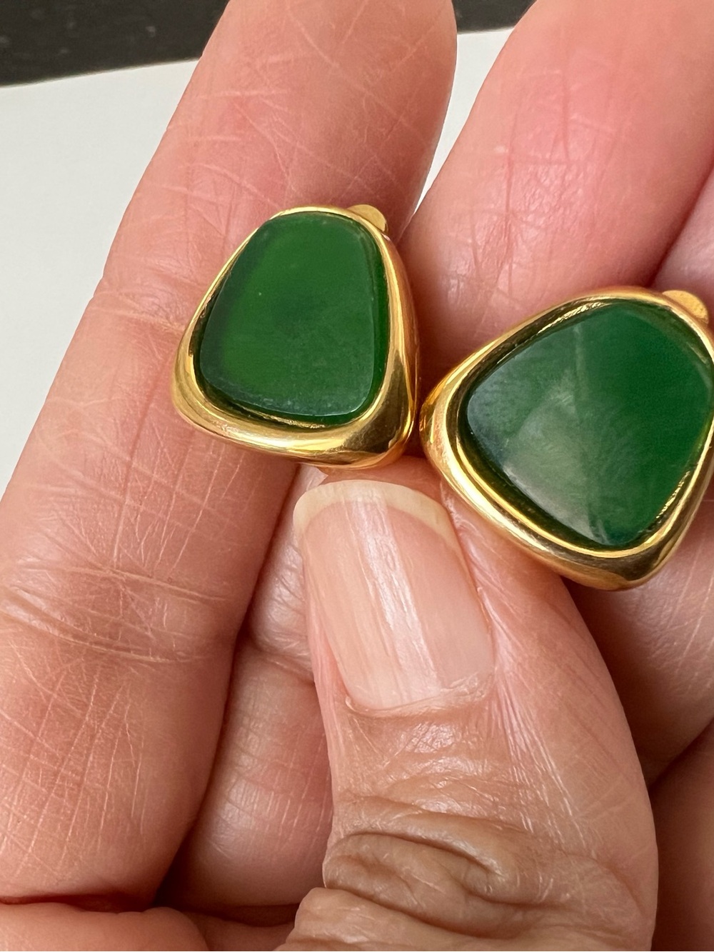 D’Orlan Gold-plated Clip-On Earrings with Deep Green Stones